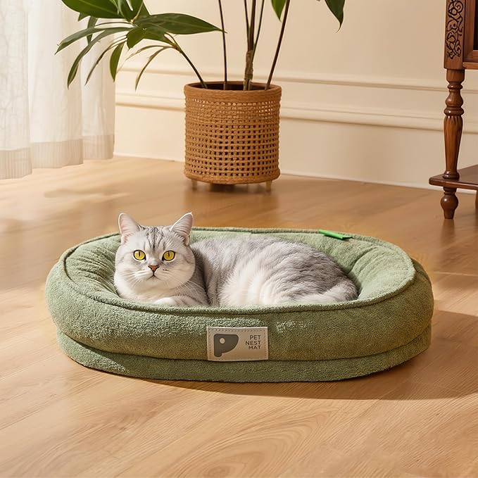 Orthopedic Cat Bed for Puppy and Kitten,Soft Cat Beds for Indoor Cats,Washable Dog Bed with Removable Cover&Non-Slip Bottom with Four-Sided Bolster Green XS