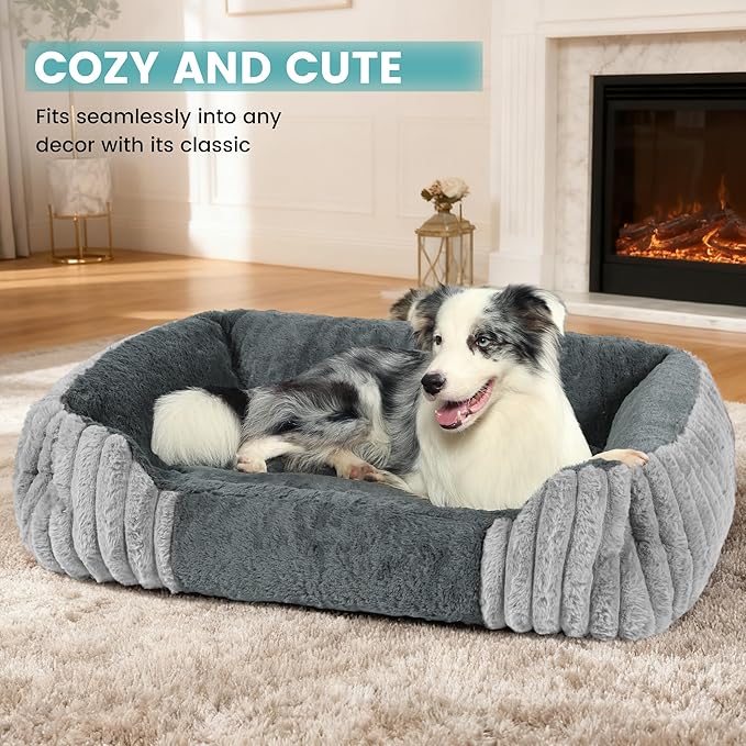 Dog Beds for Extra Large Dogs 43x35 Inch, Comfort-Sided Orthopedic XXL Dog Bed Couch with Breathable Shredded Memory Foam, Faux Rabbit Fur Pet Bed, Non-Detachable, Non-Slip, Machine Washable