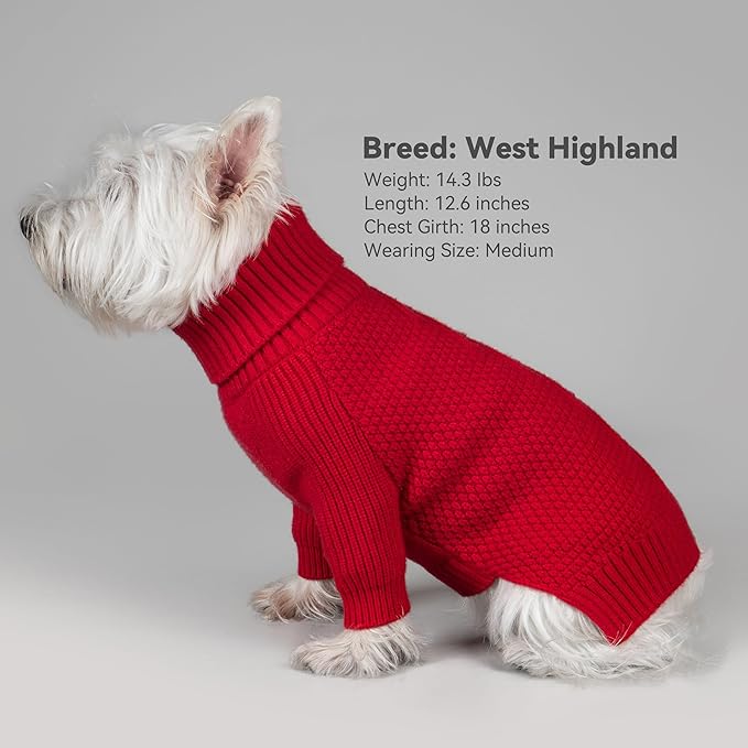 cyeollo Warm Small Dog Christmas Sweater, Knit Cold Weather Doggy Sweaters for Small Dogs Girl Pullover Winter Dog Clothes with Turtleneck for Indoor & Outdoor Wear, Red M