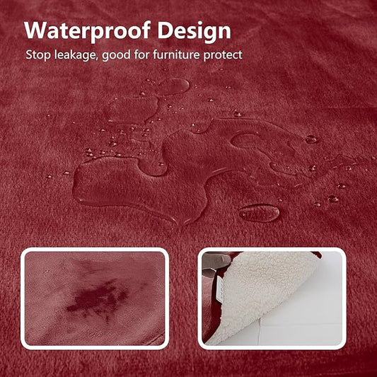 Waterproof Dog Blankets for Medium Dogs, Washable Pet Blanket for Indoor Cats, Plush Sherpa Puppy Throw Furniture Protector for Bed Couch Sofa(30"x40",M,Burgundy Red)