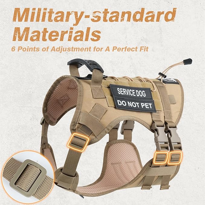 No Pull Tactical Dog Harness for Small Dogs, Escape Proof Molle Dog Vest Harness and Leash Set, Adjustable Military Service Dog Harness with Handle for Medium Large Dogs(Brown, Small)