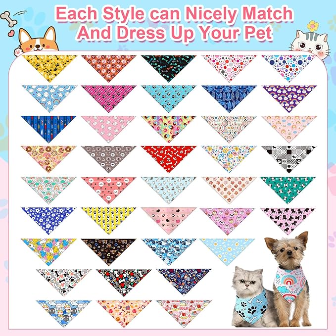 Amylove 120 Pcs Christmas Dog Bandanas Bulk Thanksgiving Day Holiday Triangle Dog Pack Puppy Kerchief Bandana Adjustable Pet Scarf for Pet Cat Costume Accessories Decor(Cartoon)