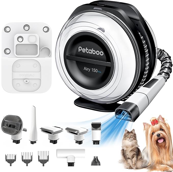 petaboo Cordless Dog Grooming Vacuum, Pet Grooming Kit with Clippers Nail Grinder,2.2L Dust Cup,Low Noise,Dog Vacuum for Shedding Grooming for Home Outdoor Car,7 in 1set