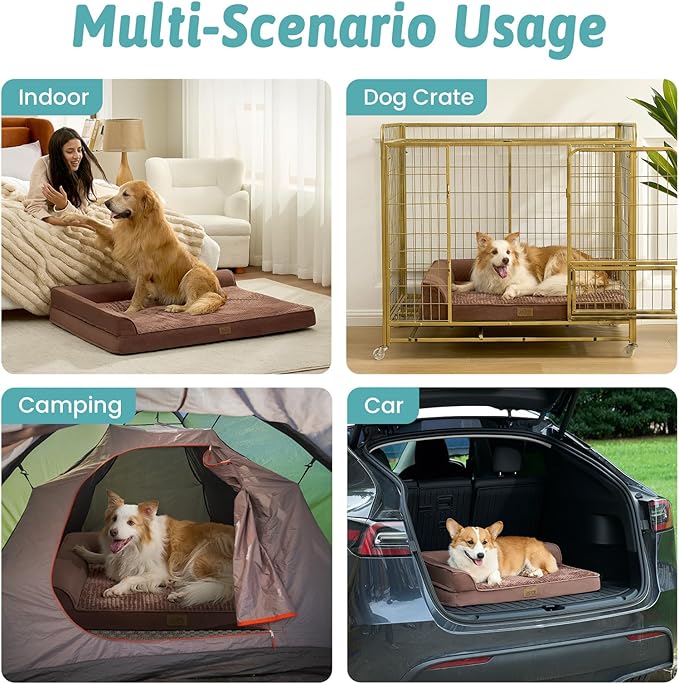 Orthopedic Dog Bed for Extra Large Dog, Giant Pet Sofa, Foam Bolster Couch with Waterproof Lining Cover, Anti-Slip, Washable, L-Shaped, XXL 48x35x8 inch, Brown