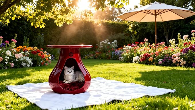 2-in-1 Gourd Table & Pet Bed - Pet-Friendly Rounded Edges，Modern Living Room Furniture with Eco-Resin Top（A-Red）