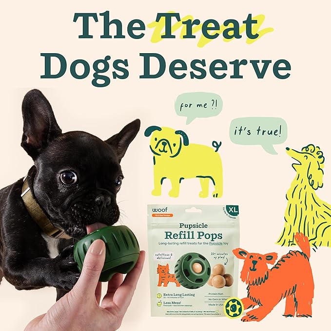 WOOF Pupsicle Refill Pops - Low-Mess Dog Snacks - with Peanut Butter and Beef - Dog Treats - Long Lasting - XL Pops - 5 Count - 2 Pack