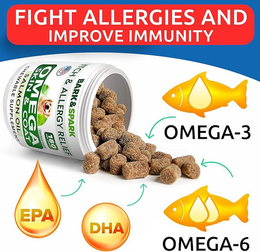 BARK&Spark (Pack of 2) Omega 3 for Dogs - 360 Fish Oil Chews for Dog Shedding, Skin Allergy, Itch Relief, Hot Spots Treatment - Joint Health - Skin & Coat Supplement - EPA&DHA Fatty Acids