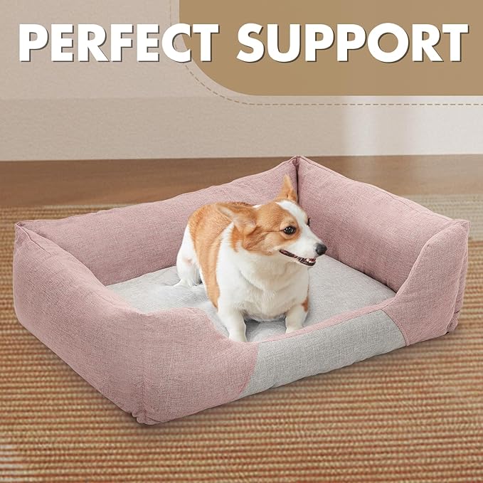 Athena Collection Dog Bed Large Size Dog, 32 Inches Washable Dog Bed for Large Cats Pets, Cozy Soft Warming Fabric with Nonskid Bottom, Pink
