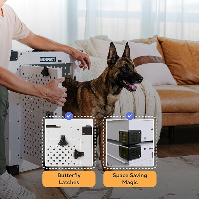 Impact Indestructible High Anxiety Dog Crate for Extra Large Dogs - Heavy Duty Escape Proof Indoor Dog Kennel with Powder-Coated Aluminum -Ideal for Escape Artists (Black 40"+ (40.5"L x 27.5"W x 34"H)