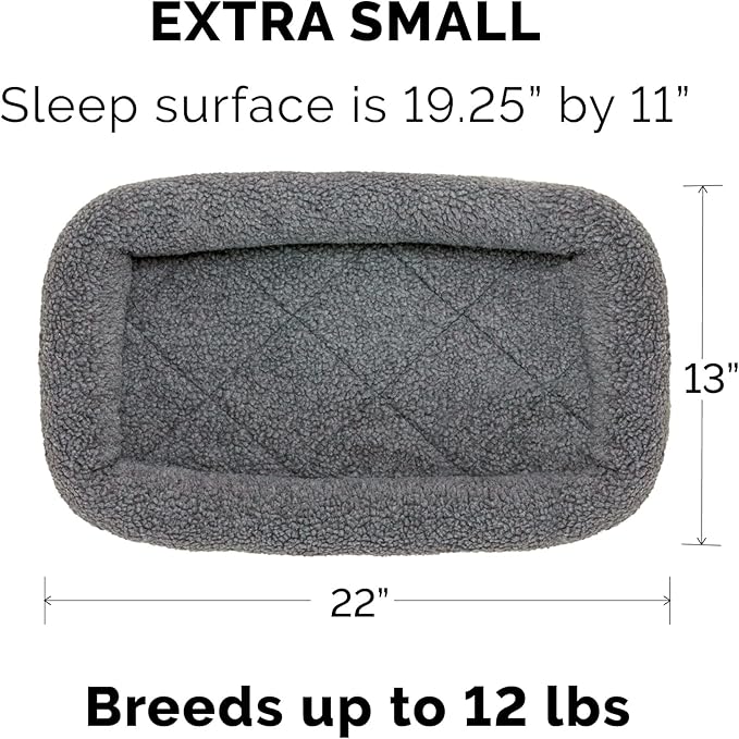 Furhaven Dog Bed for Extra Small Dogs & Indoor Cats, 100% Washable, Sized to Fit Crates - Sherpa Fleece Bolster Crate Pad - Gray, Extra Small (Pack of 2)