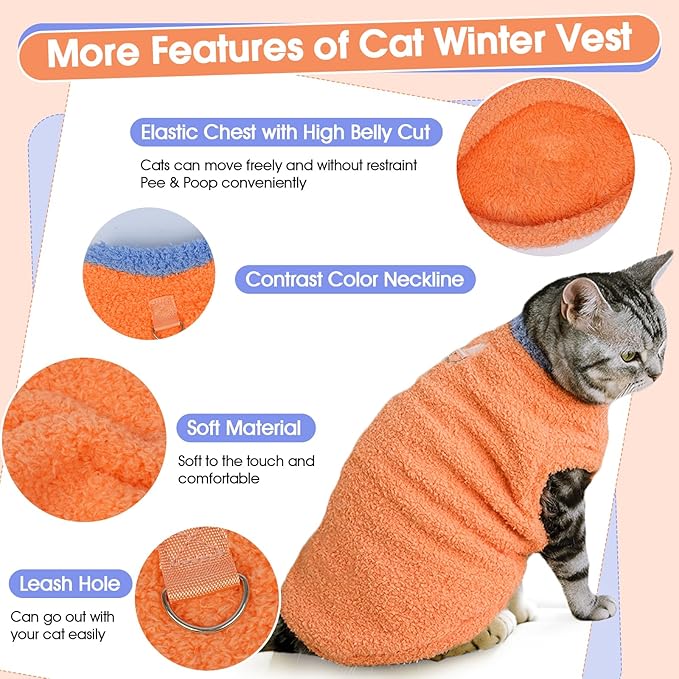 Cat Sweater, Warm Kitten Coat Fleece Vest, Sphynx Hairless Cat Shirts, Soft Pajamas for Cats Only