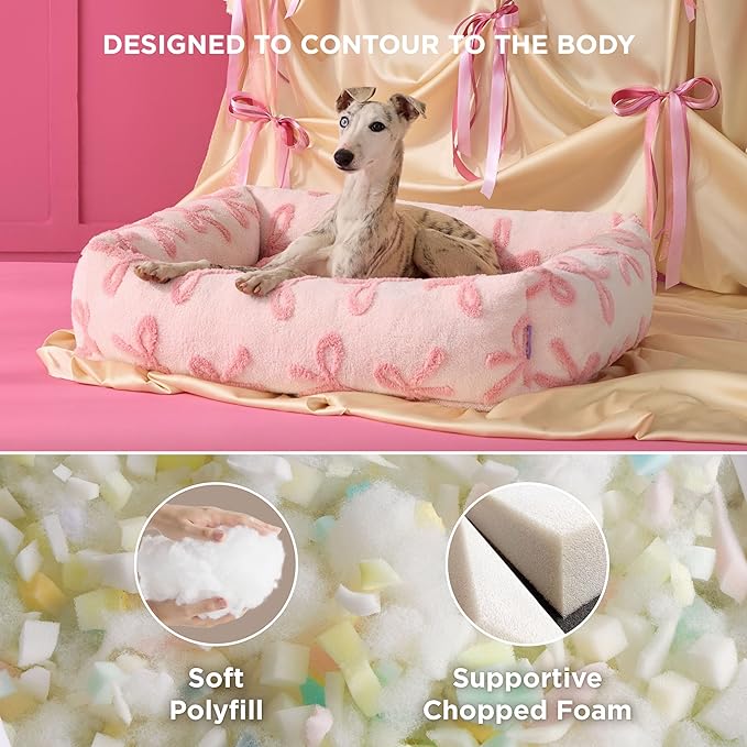 LE SURE Cute Dog Bed for Medium Dogs - Washable Pet Beds,Cozy Rectangle Orthopedic Sofa with Jacquard Shaggy Plush & Anti Slip Bottom,30x24x8inches