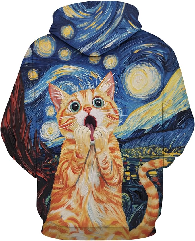 Blissboy Novelty Long Sleeve Hoodie Funny Cat Print Sweatshirts