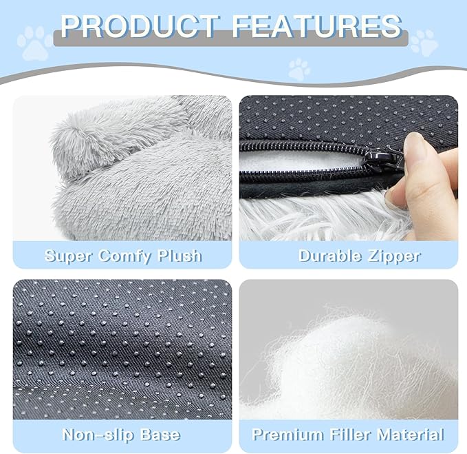 Cat Bed for Indoor Cats, Washable Pet Couch Furniture, Puppy Sleeping Nest Dog Sofa Bed for Medium Cat & Small Dogs, Plush Gray, 26" Lx18 Wx12 Th (for 20lbs Cats)