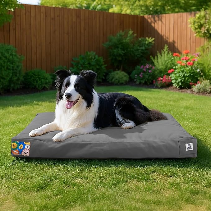 Sytopia 36-Inch Canvas Outdoor Dog Bed for Large Dogs– Heavy-Duty Waterproof, Chew-Proof & Washable, Removable Cover, Ideal for Crate, Patio, Indoor & Outdoor Adventures (Dark Grey)