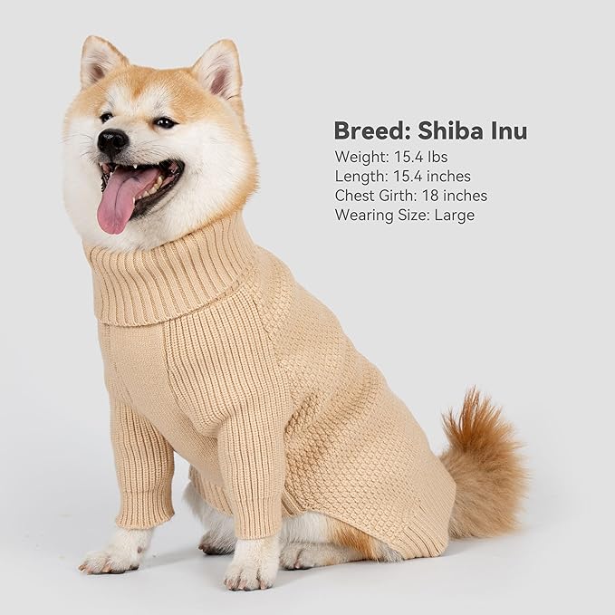 cyeollo Dog Sweater Turtleneck Knitted Sweaters with Long Sleeves Winter Dog Clothes Sweaters for Small Dogs, Beige XL
