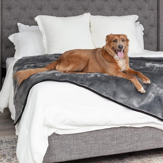Callarome Waterproof Faux Fur Dog Blanket - Waterproof Dog Blanket for Bed, Couch or Dog Crate - Grey [50"x60"]