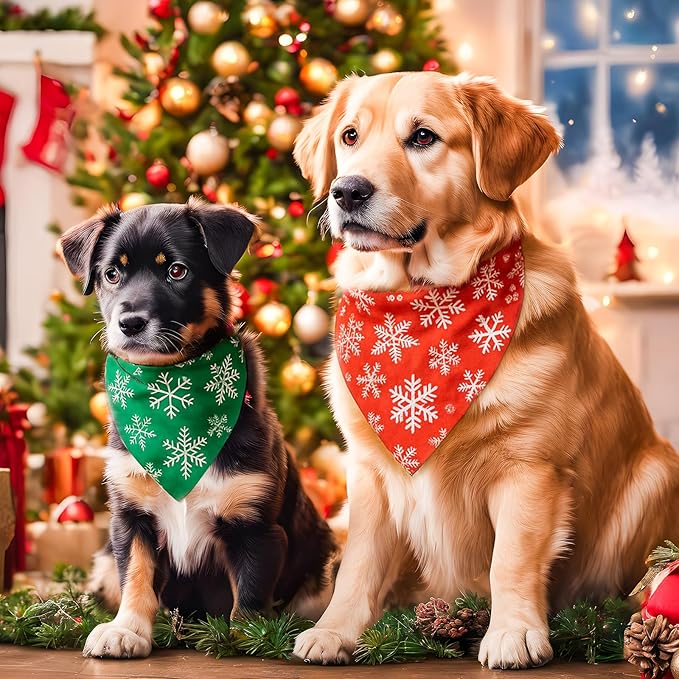 50 Pcs Red and Green Snowflake Bandanas for Dogs Christmas Dog Bandanas Bulk Xmas Kerchief Set Bibs Triangle Scarf for Small Medium Large Doggie Costume Decoration