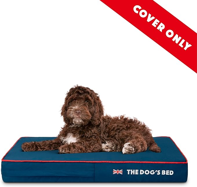 The Dog's Bed Replacement Outer Cover ONLY (Outer Cover ONLY - NO Bed, NO Waterproof Inner) for The Dog's Bed, Washable Oxford Fabric, Medium 4 Inches (Blue with Red Piping UK Flag)