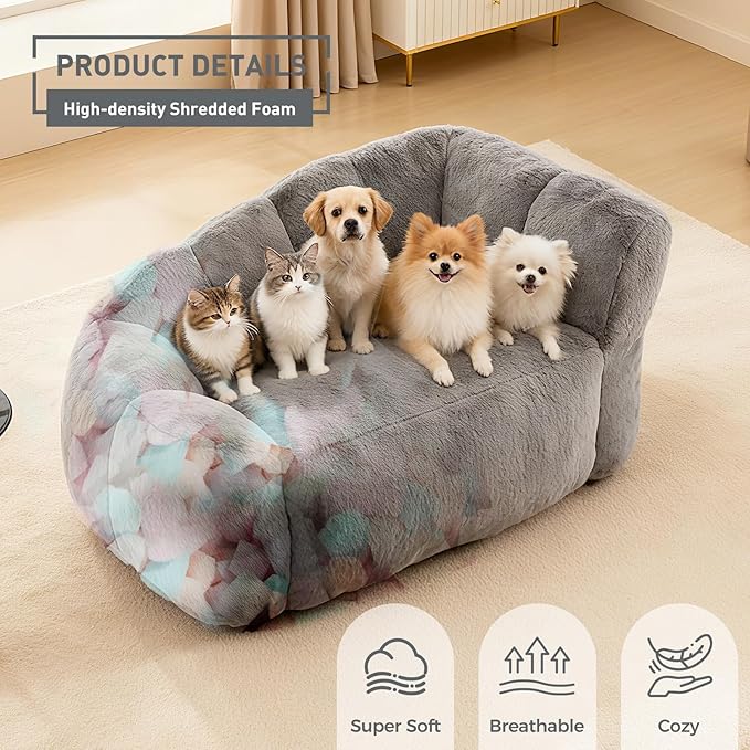 Dog Sofa Couch for Extra Large Medium Dogs, 51” Memory Foam Pets Sofa with Faux Fur Fabric Grey