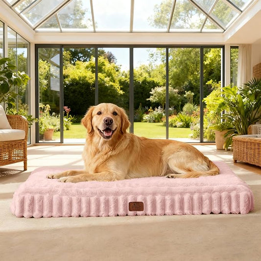 Orthopedic Dog Bed for Large Dog, Waterproof Pet Bed for Crate,Non-Slip Bottom and Egg-Crate Foam with Removable Washable Cover Crate Bed,Pink,35"x22"x3"