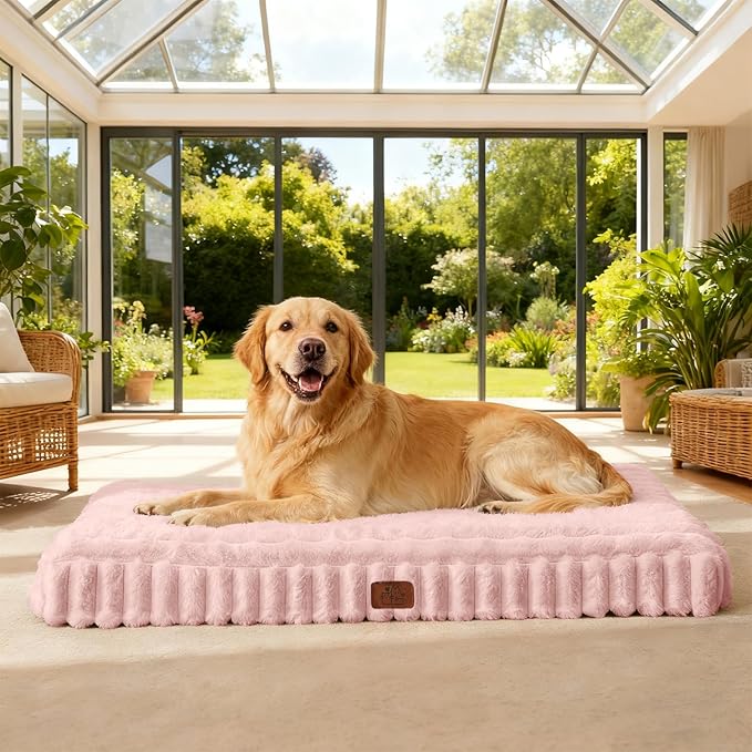 Orthopedic Dog Bed for Extra Large Dog, Waterproof Pet Bed,Non-Slip Bottom and Egg-Crate Foam with Removable Washable Cover Crate Bed,Pink,42"x30"x4"