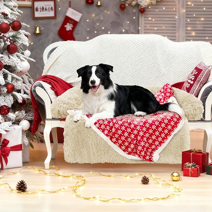 GGIB Calming Dog Bed Christmas Throw Blanket Fluffy Plush Dog Mat for Furniture Protector Decoration Holiday Throw for Sofa Couch Cover for Large Medium Small Dogs Cats