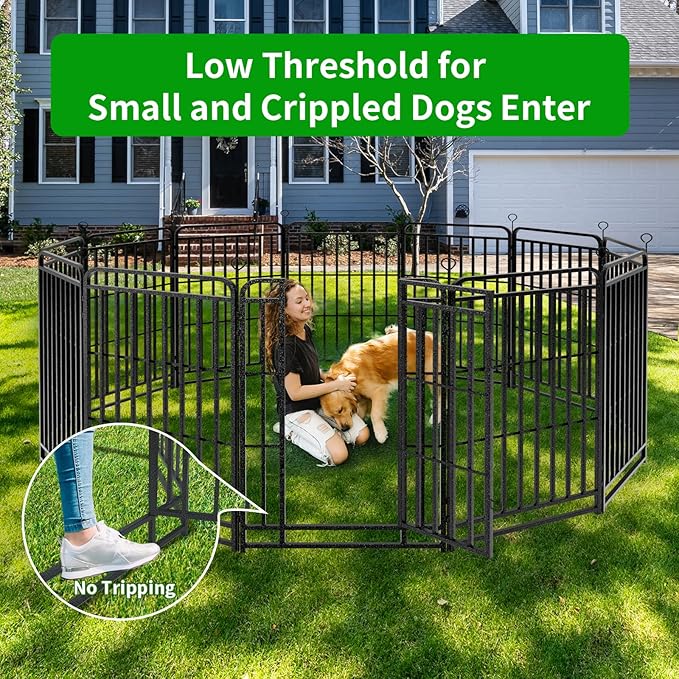 Dog Fence Outdoor 16 Piece Panels 47" Height, Square Steel Pipe with Reinforced Crossbars, Anti-Rust Heavy Duty Dog Playpen with Doors Portable for Yard RV Camping, Total 36FT, 103 Sq.ft, Snowy Black