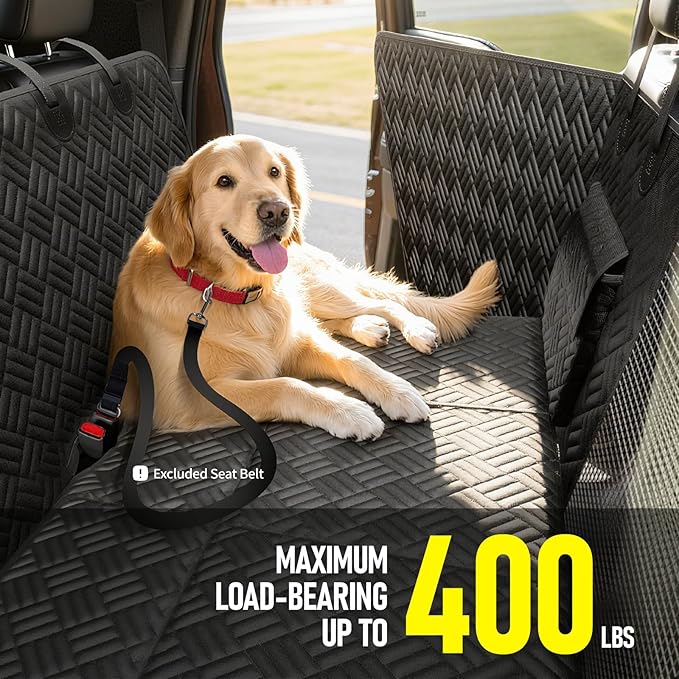 Dog Car Seat Cover for Back Seat, Hard Bottom Back Seat Cover for Full-Size Trucks - Patented Design, Waterproof Dog Hammock, Support 400lbs