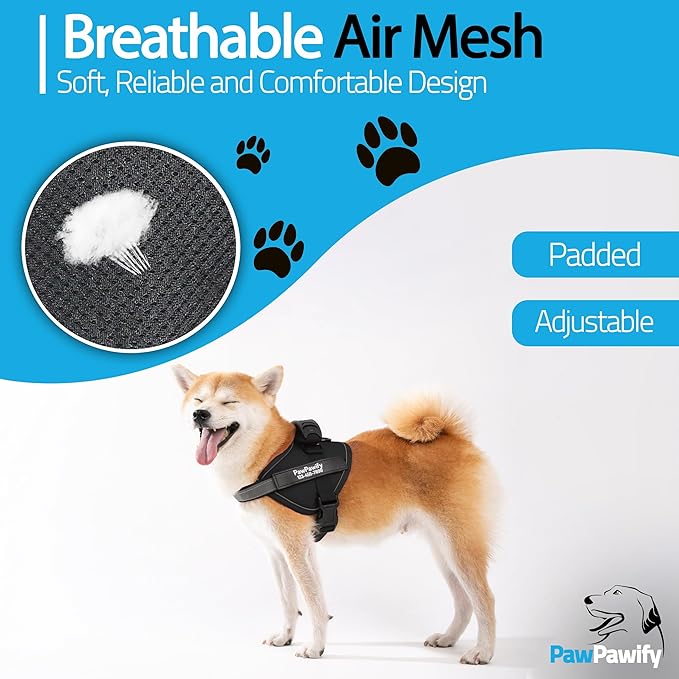 PawPawify Custom No Pull Dog Harness with Name and Phone Number, Heavy Duty Personalized Pet Vest to Prevent Tugging, Pulling, or Choking, Training and Walking (New Black, XL (Chest 28-35in))