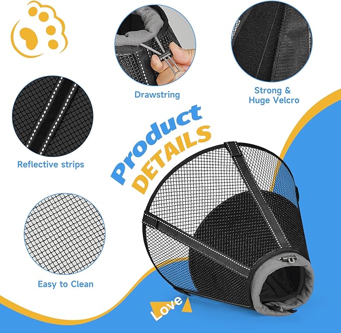 Dog Cone Collar to Stop Licking: Soft Mesh Recovery Collar After Surgery with Detachable Pad, Elizabeth Cone Alternative for Large Medium, Small Dogs, Normal Eating and Drinking (XL, Jet Black)