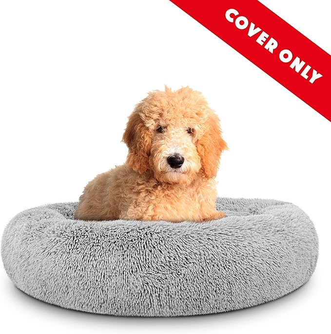 The Dog's Bed Replacement Cover Only for The Dog’s Bed Sound Sleep Donut Dog Bed Spare Cover, Large Silver Grey Fur, Veterinary Approved