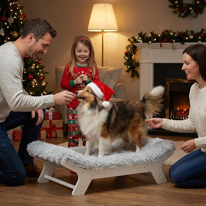 Muihood Elevated Dog Bed Wooden Frame and Mattress with Washable Cover, White M Up to 50 lbs