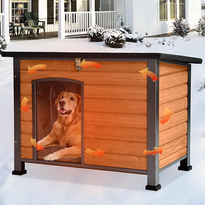 Large Heated Dog House Outdoor XL Insulated Dog House Weatherproof Dog Kennel ((with Heating Pad & Liner), Extra Large Heated Dog House (AIR76-XL-HP))