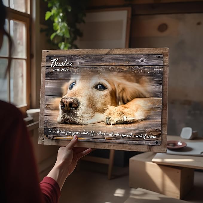 MUNDAZE Custom Pet Portrait Memorial Gift – Personalized With Dog or Cat Name and Quote, Metal Print on Rustic Wood Frame – Sympathy Gift for Loss of Pet – Custom Name – Made & Shipped in USA