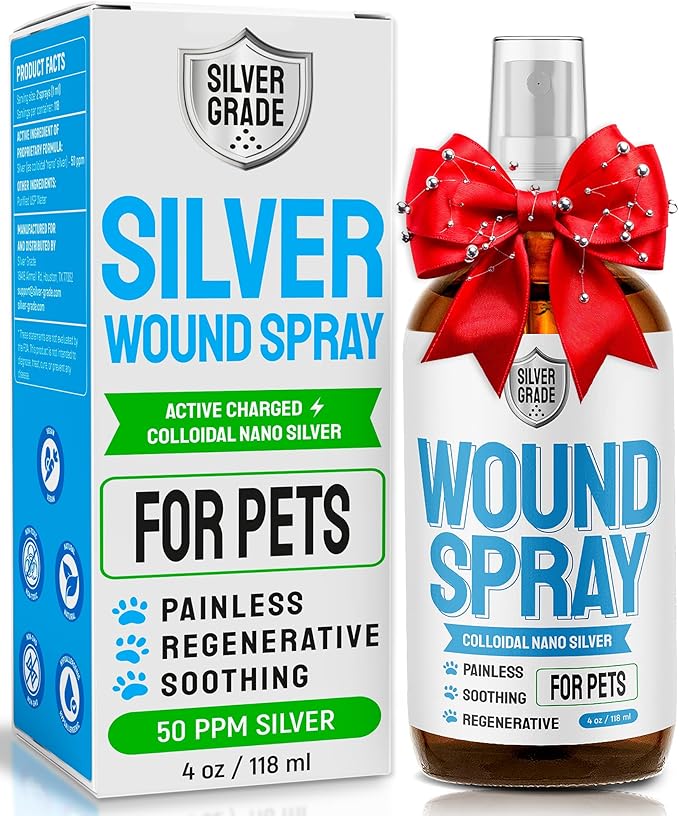 SILVER GRADE Wound Spray for Pets – Colloidal Silver Wound Care for Dogs & Cats – Helps with Skin Irritation, Hot Spots, Rashes, Scratching, Itch, Bites & Burns – Use a Dog Cone – 4 oz