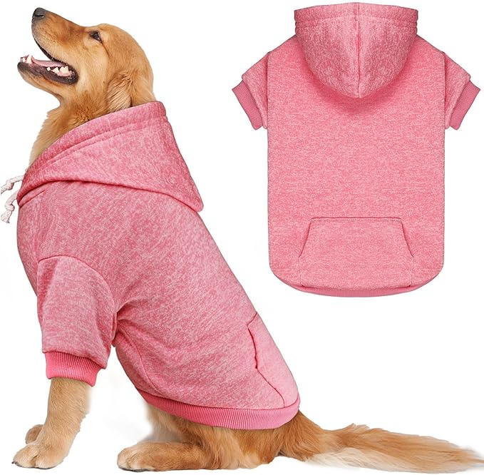 Fleece Dog Sweater & Hoodie - Soft Dog Clothes Sweatshirt with Pocket - Large Dogs (Pink & XXL)