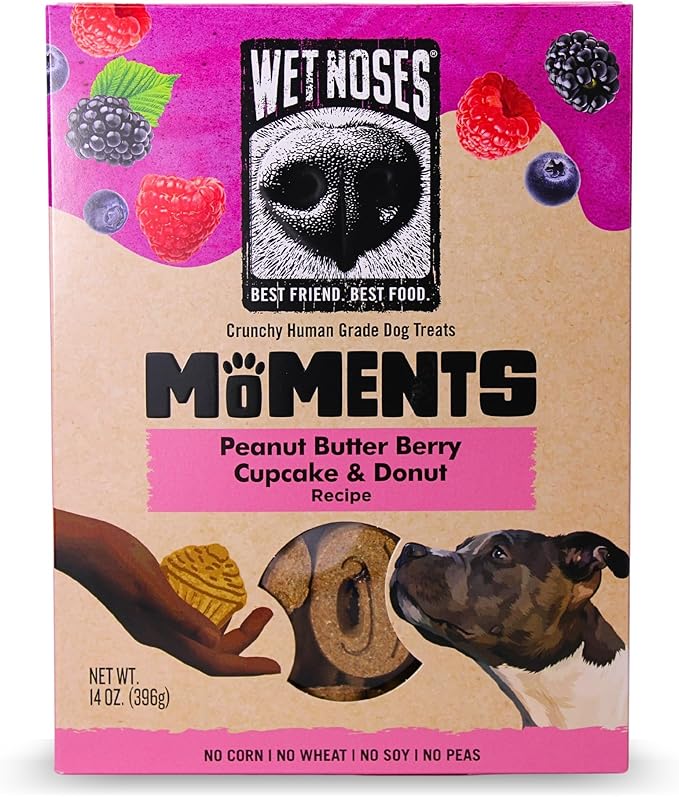 Wet Noses Moments Non-GMO Peanut Butter & Berry Crunchy Dog Treats - 14oz | No Corn, Wheat, Soy or Peas, Made with 5 Simple Ingredients