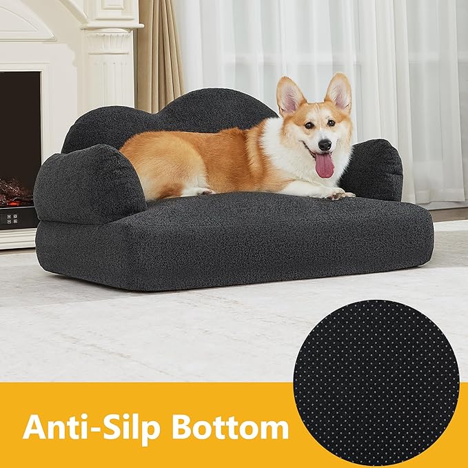 Lovupet Dog Sofa Couch for Medium Breed, Soft Full Foam Dog Couch Bed with Anti-Slip Bottom, PS695 (Black)