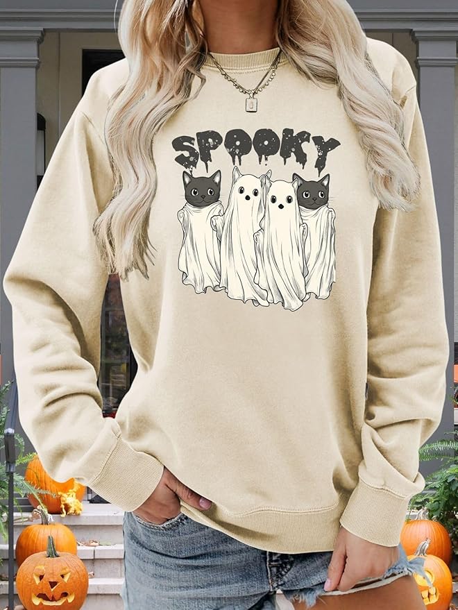 Womens Cat Print Hoodies Trendy Funny Cat Graphic Long Sleeve Sweatshirt Y2k Streetwear Hooded Pullover Tops
