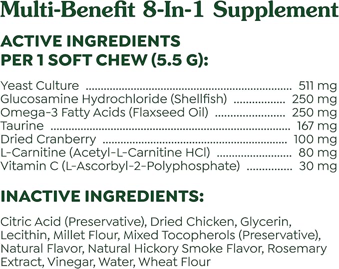 Greenies Dog Supplements 8-in-1 Multi-Benefit Chicken Flavor, 7.76 oz. Pouch, 40 Count