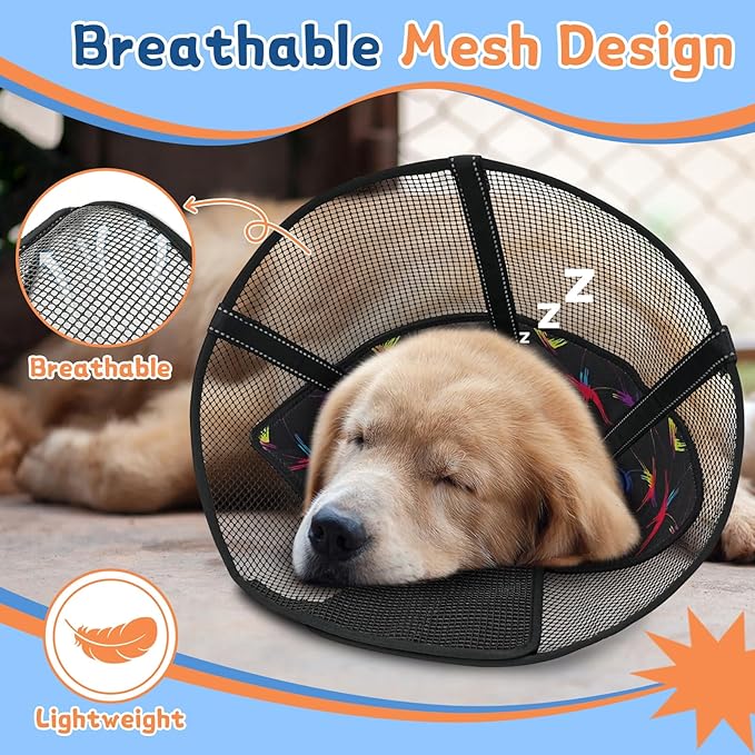 Dog Cone Collar to Stop Licking: Soft Mesh Recovery Collar After Surgery with Detachable Pad, Elizabeth Cone Alternative for Large Medium, Small Dogs, Normal Eating and Drinking (2XL,Patterned)