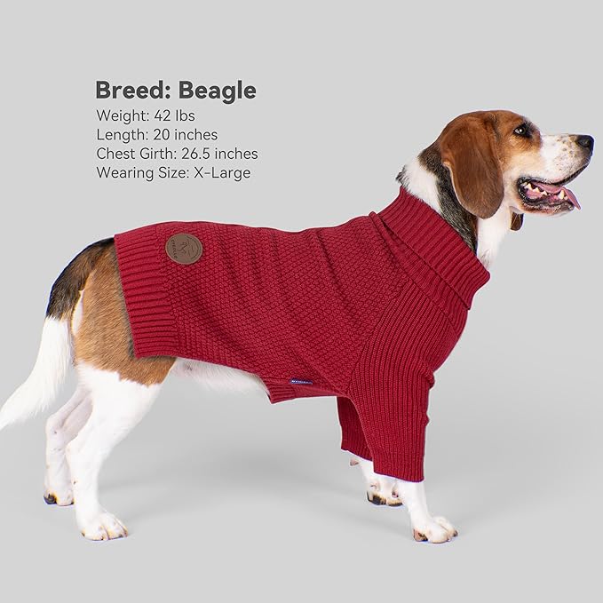 cyeollo Dog Christmas Sweater Knitwear with Long Sleeves Turtleneck Pullover Sweaters Fall Winter Dog Clothes Sweaters for Large Dogs, Burgundy XXXL