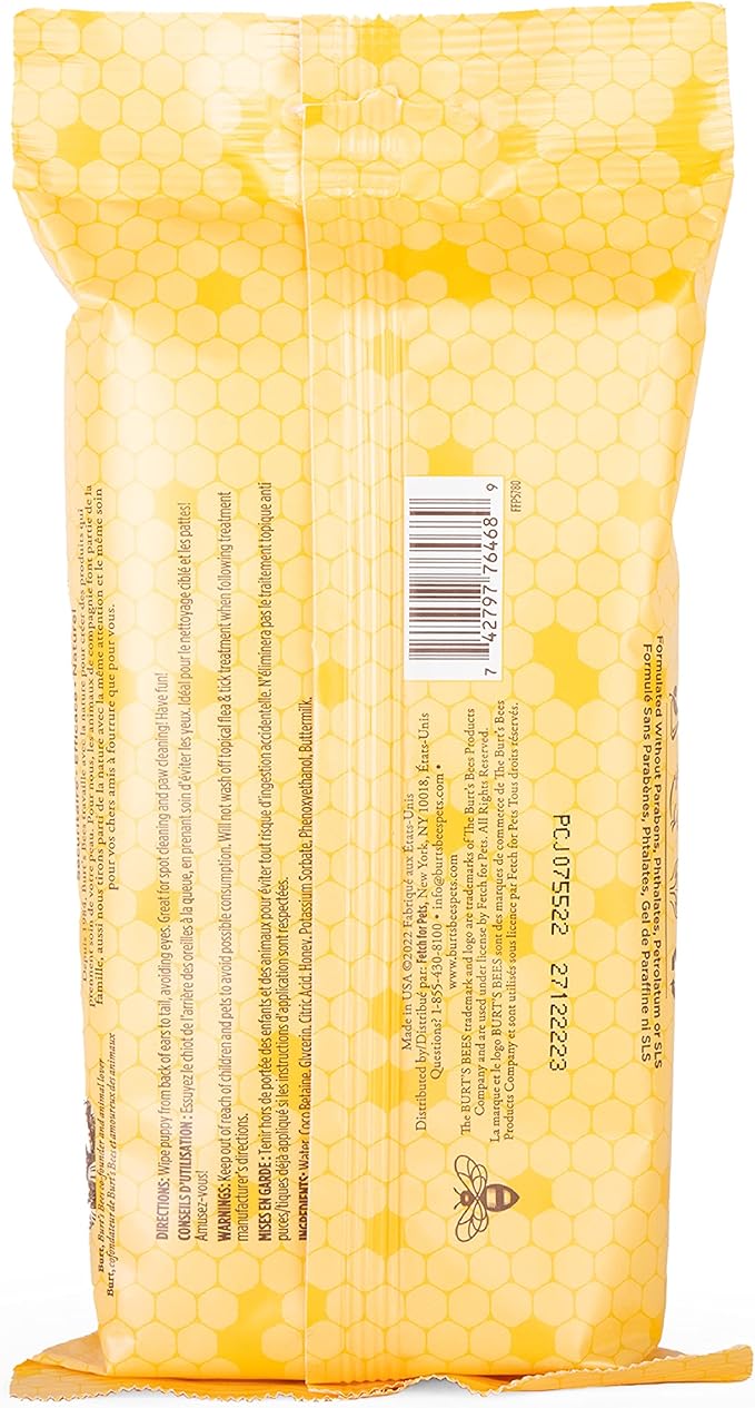 Burt's Bees for Pets Gentle Cleansing Puppy Wipes with Buttermilk, 98% Natural Origin Formulas, Hypoallergenic Dog Cleaning Wipes for Paws and Butt, 100 Count - 6 Pack