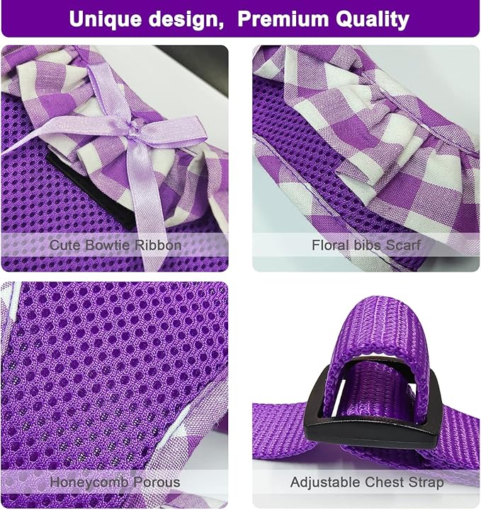 SuperBuddy Upgraded Soft Mesh Dog Harness, Super Breathable Lightweight Pet Harnesses for Puppy Dogs Outdoor Walking, Purple Dog Harness -Large