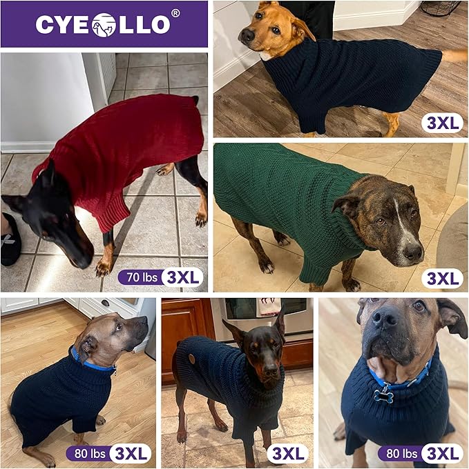 cyeollo 4XL Dog Sweater, Stretchable & Cozy Warm Dog Sweaters for Large Giant Dogs Boy, Pullover Knit Fall Winter Sweatshirt Big Dogs Clothes, Doberman Great Dane Apparel, Navy XXXXL