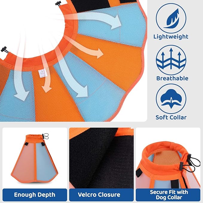 SUNFURA Dog Cone - Soft Cone for Dogs to Stop Licking, Pet E-Collar Alternative After Surgery, Adjustable Pet Recovery Collar for Wound Healing, Orange Blue Medium