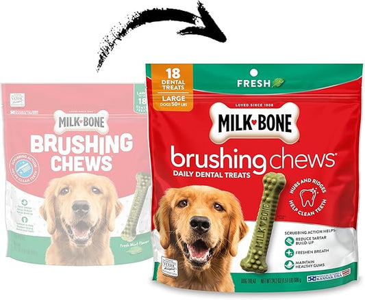 Milk-Bone Fresh Breath Brushing Chews, 18 Large Daily Dental Dog Treats Scrubbing Action Helps Clean Teeth