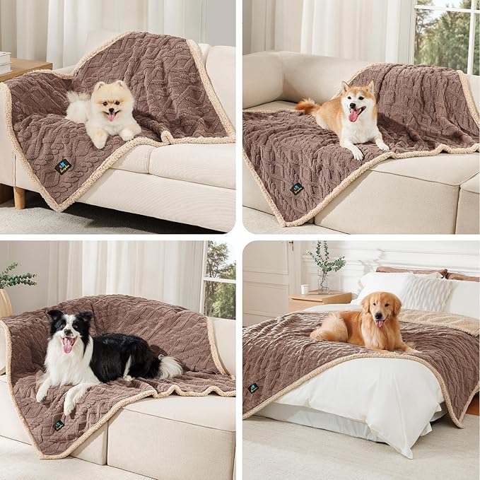 Luciphia Waterproof Pet Blanket, Liquid Pee Proof Dog Blankets for Sofa Bed Couch, Reversible Sherpa Fleece Furniture Protector Cover for Small Medium Large Dogs Cats,Khaki Small（40" x 28"）