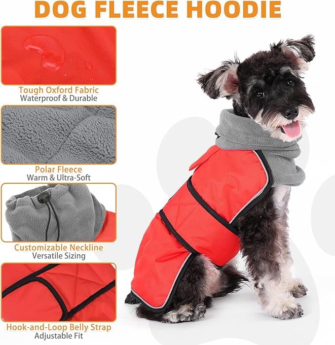 KOOLTAIL Dog Winter Coat for Small Medium Dogs Christmas, Waterproof&Windproof Puppy Jacket with Fleece Lining and High Collar for Cold Weather, Warm Pet Snowsuit Vest Clothes with Leash Hole, Red M